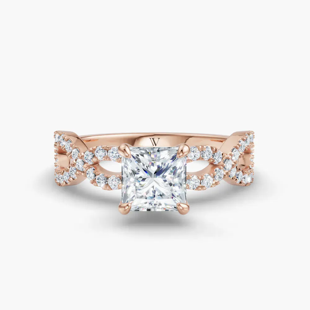 Certified 1 carat Lab Grown Diamond Princess Cut Infinity, Twist, Pavé Engagement Ring in 14K Rose Gold-Aurelia