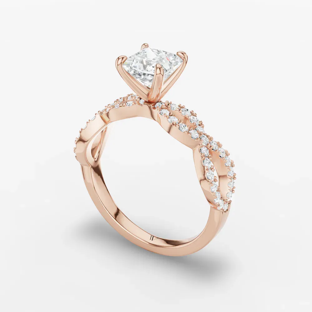 Certified 1 carat Lab Grown Diamond Princess Cut Infinity, Twist, Pavé Engagement Ring in 14K Rose Gold-Aurelia