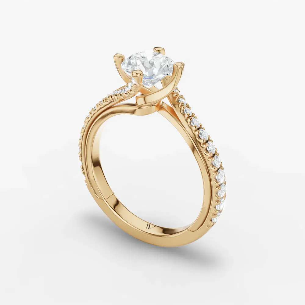 Certified 1 carat Lab Grown Diamond Round Cut Twist, Pavé, Unique Engagement Ring in 14K Yellow Gold-Viroli