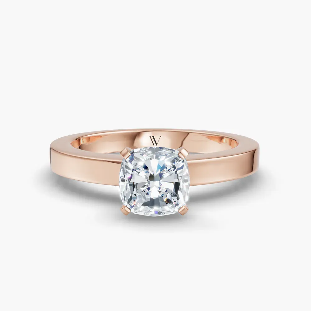Certified 1 carat Lab Grown Diamond Cushion Cut Solitaire, Classic, Simple Engagement Ring in 18K Rose Gold-Elun
