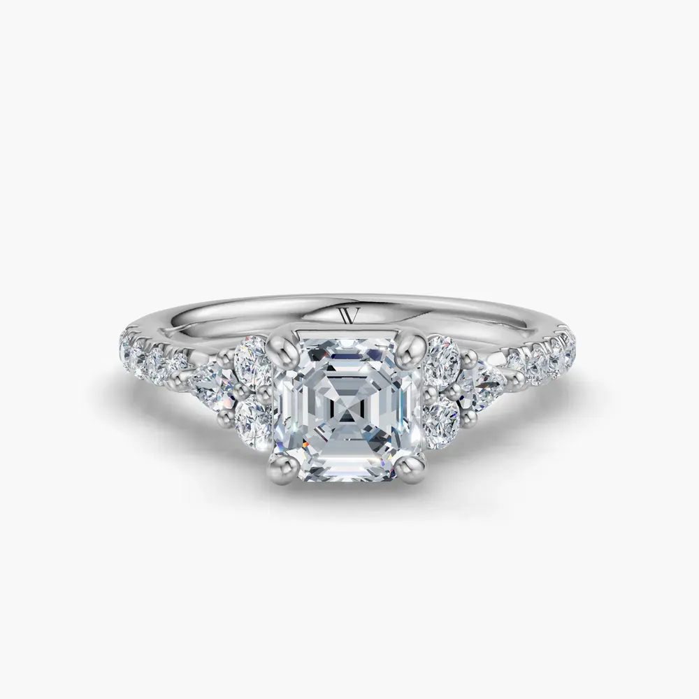 Certified 1 carat Lab Grown Diamond Asscher Cut Pavé, Side Stone Engagement Ring in 14K White Gold-Tarne