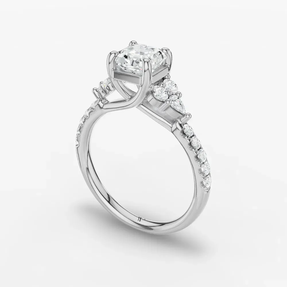 Certified 1 carat Lab Grown Diamond Asscher Cut Pavé, Side Stone Engagement Ring in 14K White Gold-Tarne