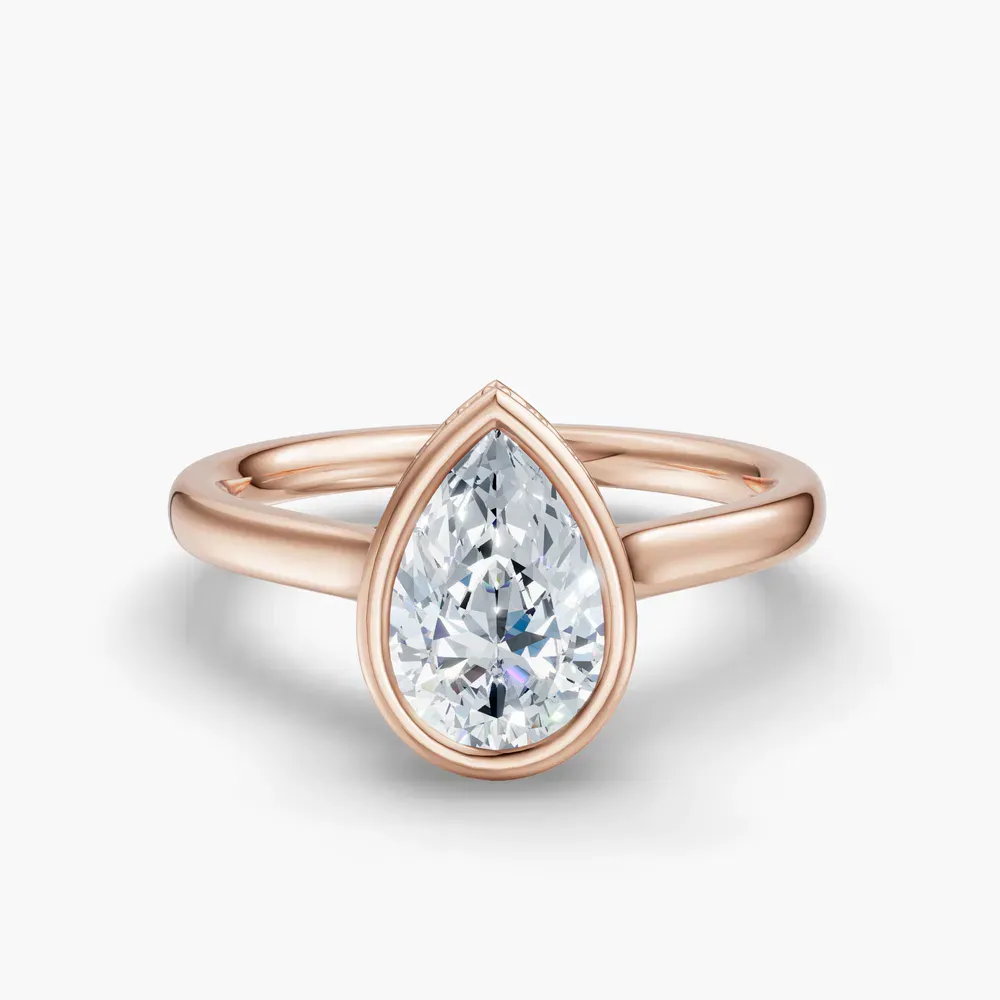Certified 1 carat Lab Grown Diamond Pear Cut Bezel, Solitaire, Hidden Halo Engagement Ring in 18K Rose Gold-Nival