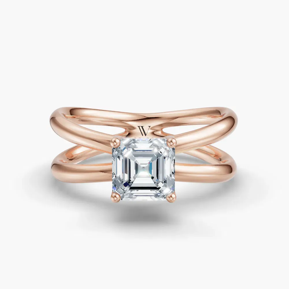 Certified 1 carat Lab Grown Diamond Asscher Cut Solitaire, Split Shank, Hidden Halo Engagement Ring in 14K Rose Gold-Ryn