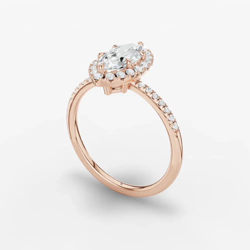 Certified 1 carat Lab Grown Diamond Marquise Cut Halo, Pavé, Classic Engagement Ring in 14K Rose Gold-Elite Vaelumette