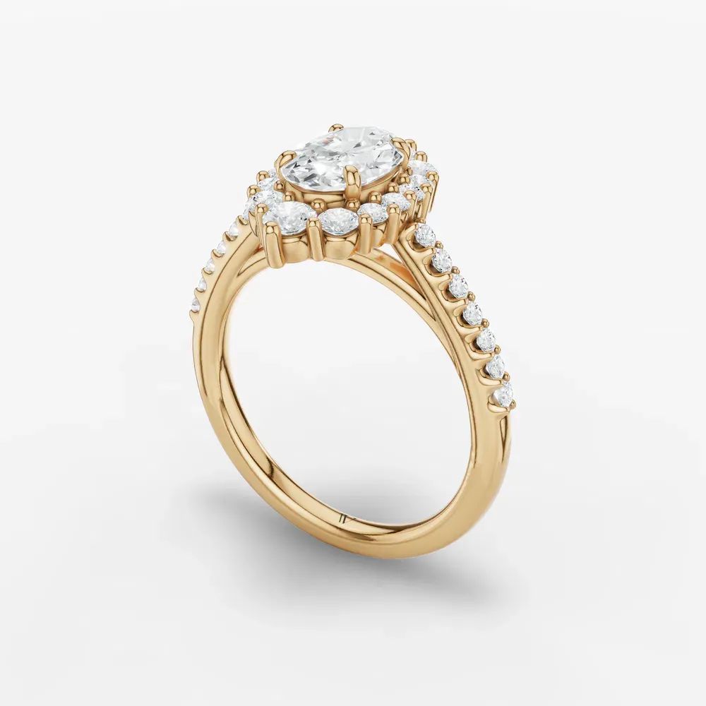 Certified 1 carat Lab Grown Diamond Oval Cut Pavé, Halo, Cathedral Engagement Ring in 14K Yellow Gold-Mirey