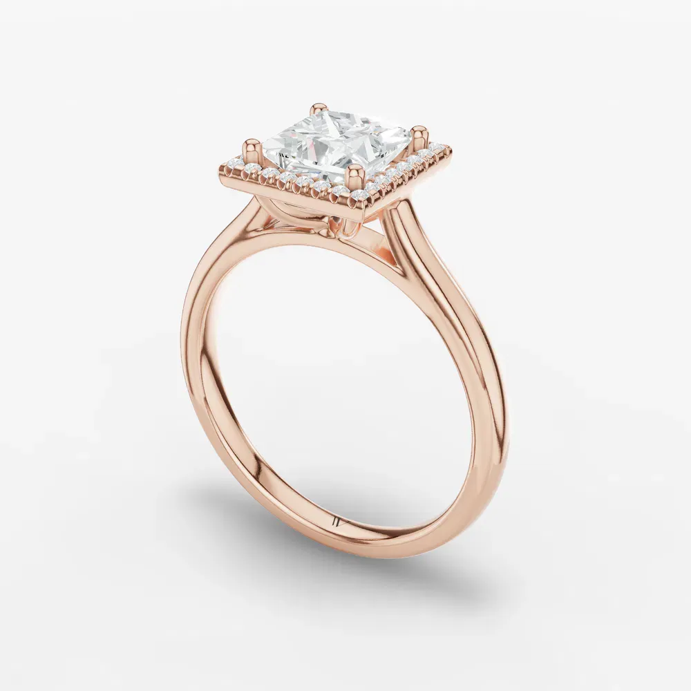 Certified 1 carat Lab Grown Diamond Princess Cut Halo, Cathedral Engagement Ring in 14K Rose Gold-Pejr
