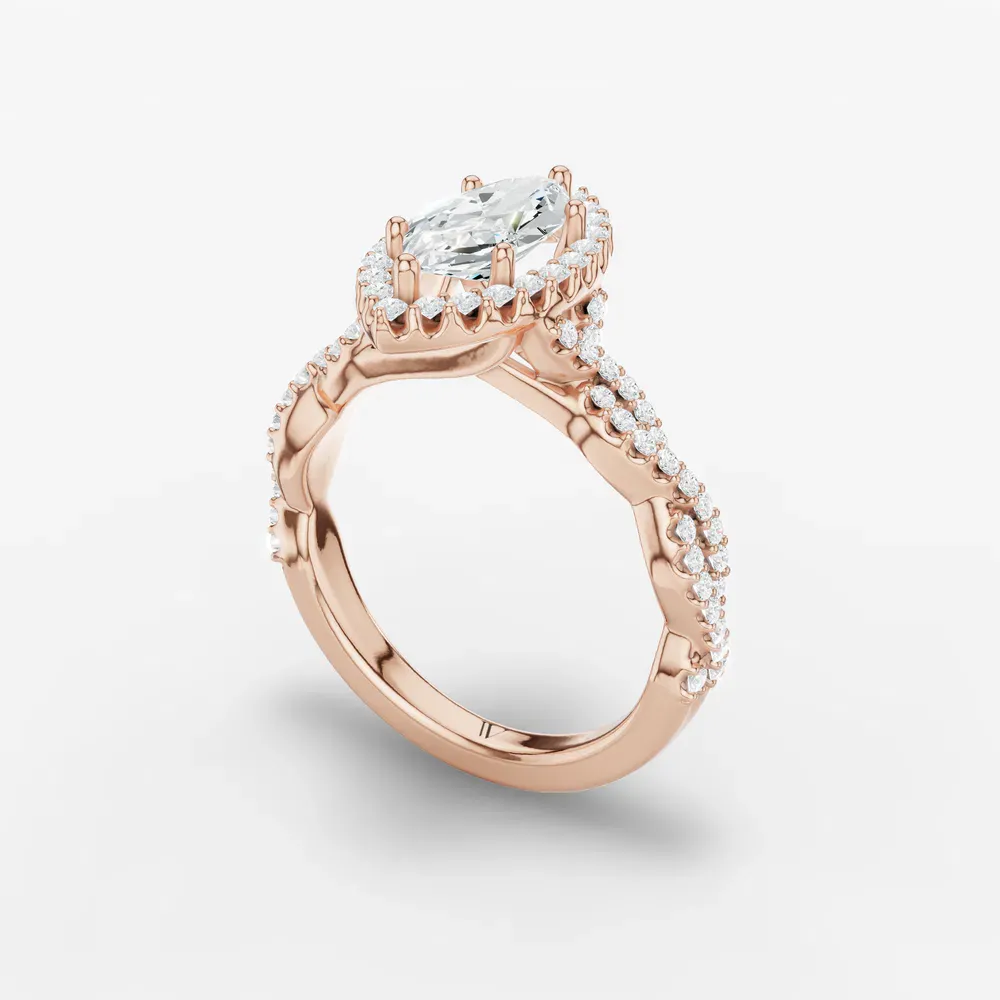 Certified 1 carat Lab Grown Diamond Marquise Cut Halo, Pavé, Twist Engagement Ring in 14K Rose Gold-Meraki