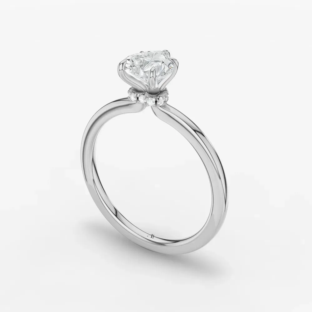 Certified 1 carat Lab Grown Diamond Heart Cut Hidden Halo Engagement Ring in 14K White Gold-Helia
