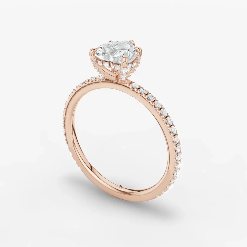 Certified 1 carat Lab Grown Diamond Heart Cut Pavé, Hidden Halo Engagement Ring in 14K Rose Gold-Orhi