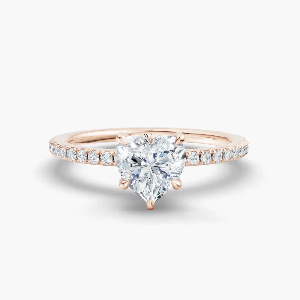 Certified 1 carat Lab Grown Diamond Heart Cut Pavé, Hidden Halo Engagement Ring in 14K Rose Gold-Orhi