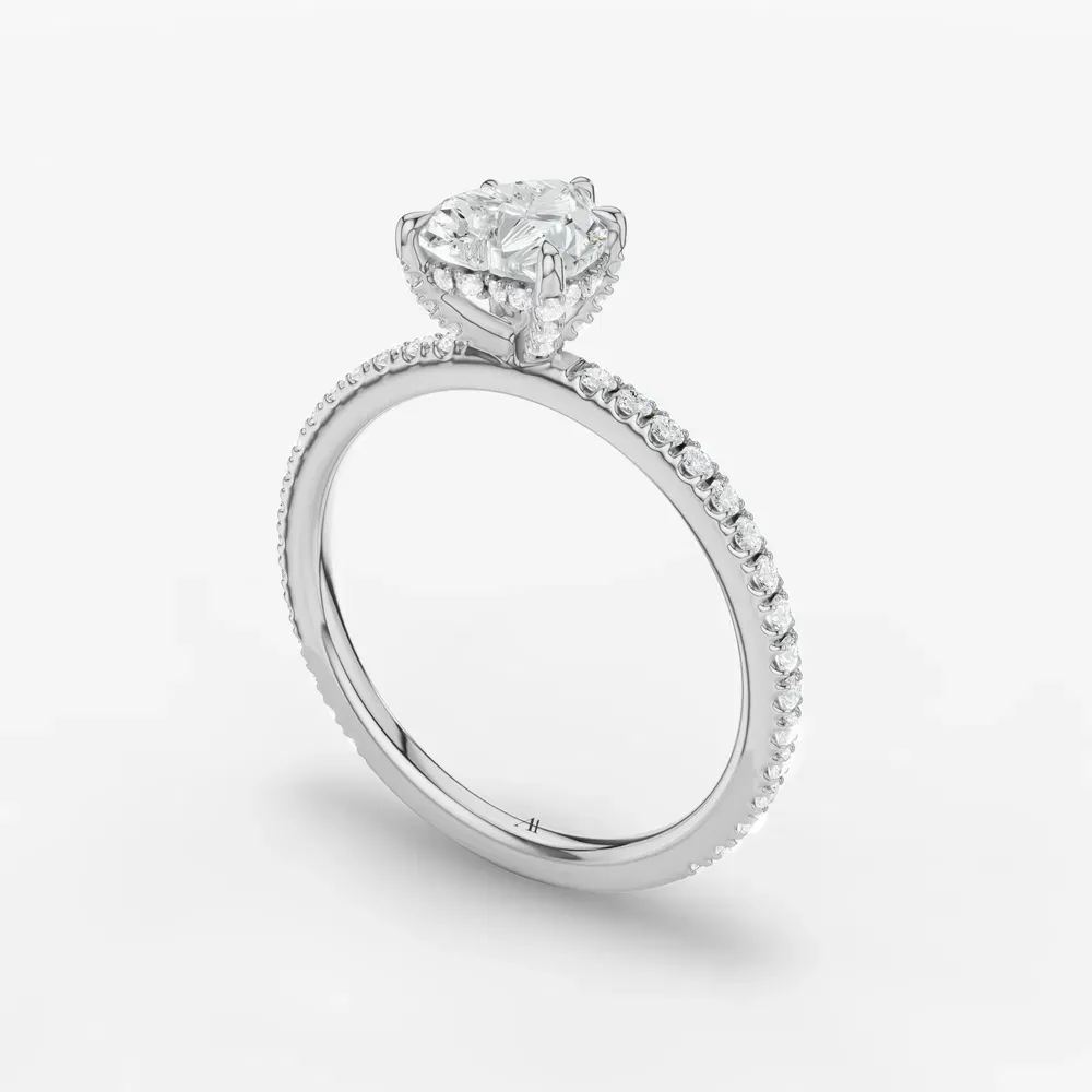 Certified 1 carat Lab Grown Diamond Heart Cut Pavé, Hidden Halo Engagement Ring in 14K White Gold-Orhi