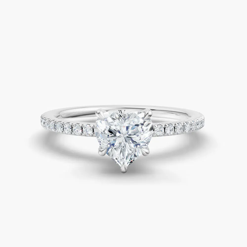 Certified 1 carat Lab Grown Diamond Heart Cut Pavé, Hidden Halo Engagement Ring in 14K White Gold-Orhi