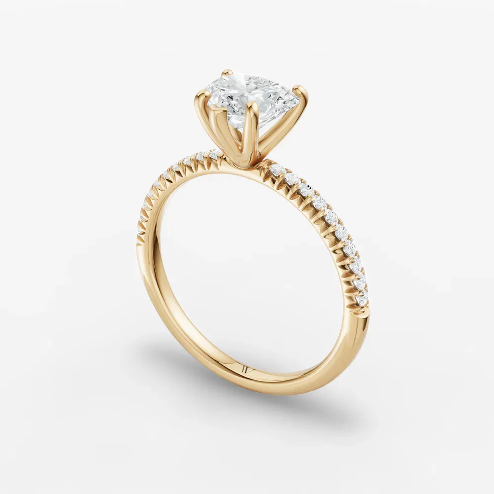 Certified 1 carat Lab Grown Diamond Heart Cut Pavé, Classic, Simple Engagement Ring in 14K Yellow Gold-Glaciry