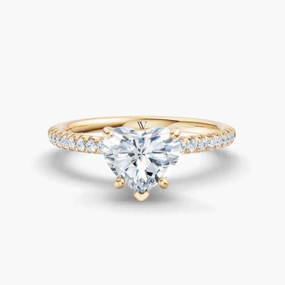 Certified 1 carat Lab Grown Diamond Heart Cut Pavé, Classic, Simple Engagement Ring in 14K Yellow Gold-Glaciry
