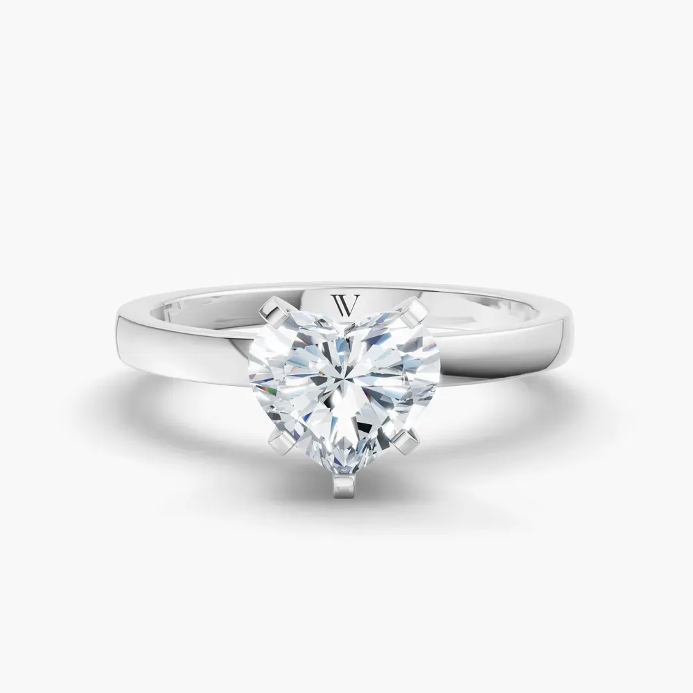 Certified 1 carat Lab Grown Diamond Heart Cut Solitaire, Classic, Simple Engagement Ring in 14K White Gold-Ocea