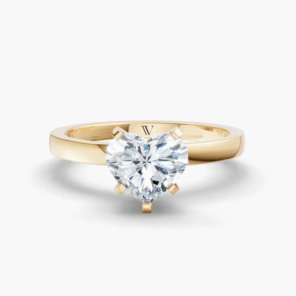 Certified 1 carat Lab Grown Diamond Heart Cut Solitaire, Classic, Simple Engagement Ring in 14K Yellow Gold-Ocea