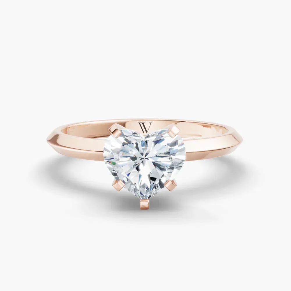 Certified 1 carat Lab Grown Diamond Heart Cut Solitaire, Classic, Simple Engagement Ring in 14K Rose Gold-Sylun