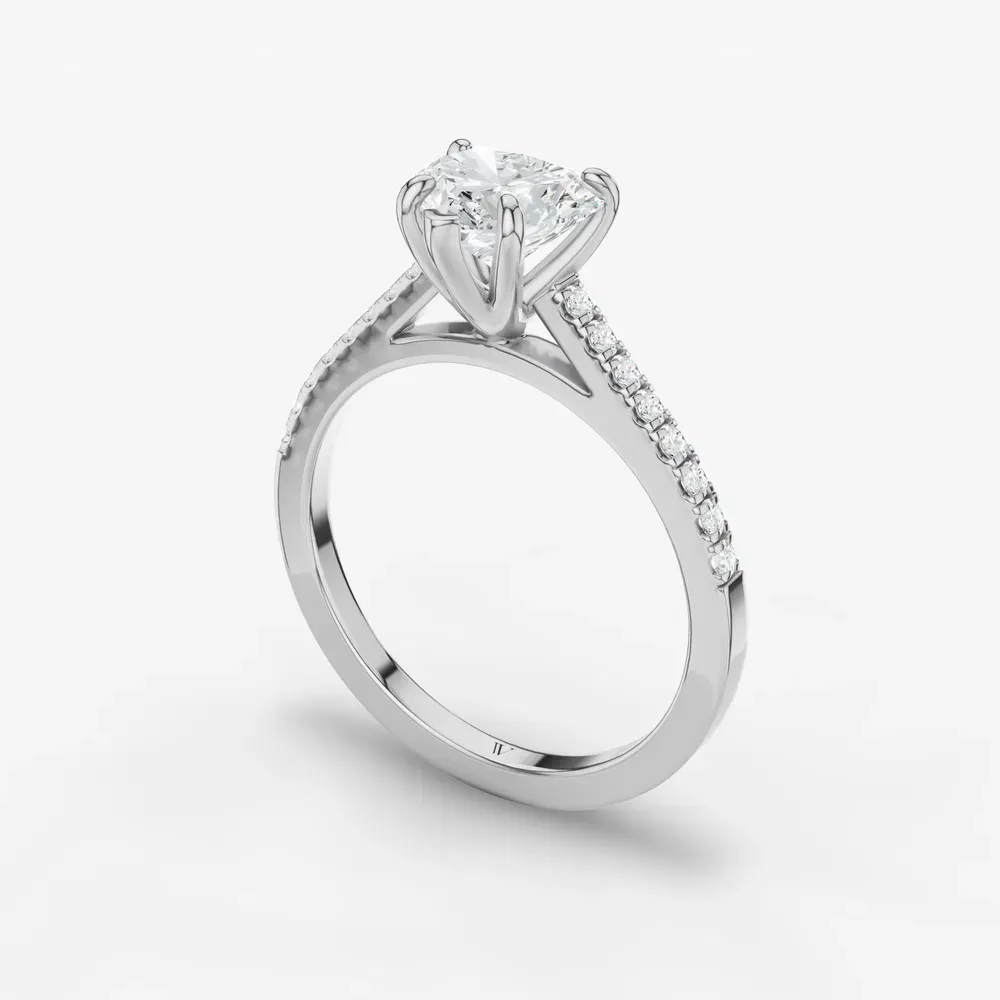 Certified 1 carat Lab Grown Diamond Heart Cut Pavé, Cathedral Engagement Ring in 14K White Gold-Zirellun