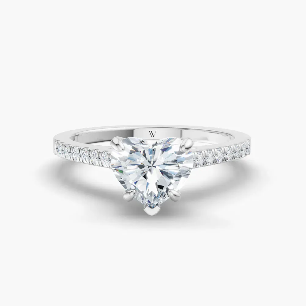 Certified 1 carat Lab Grown Diamond Heart Cut Pavé, Cathedral Engagement Ring in 14K White Gold-Zirellun