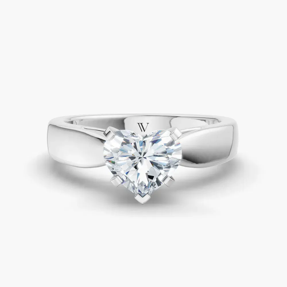Certified 1 carat Lab Grown Diamond Heart Cut Solitaire, Cathedral Engagement Ring in 14K White Gold-Arlo