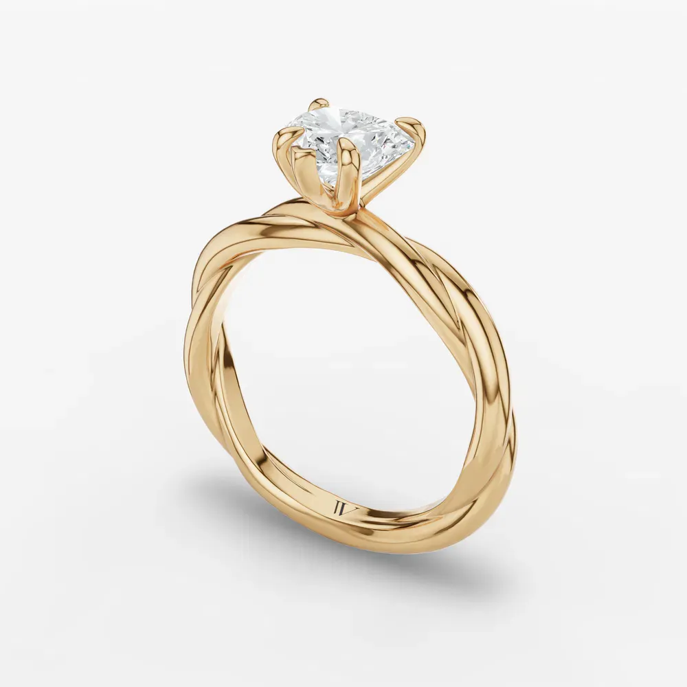 Certified 1 carat Lab Grown Diamond Heart Cut Solitaire, Twist Engagement Ring in 14K Yellow Gold-Fyora