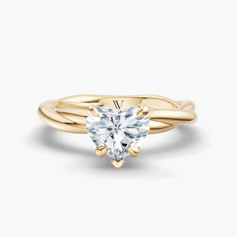 Certified 1 carat Lab Grown Diamond Heart Cut Solitaire, Twist Engagement Ring in 14K Yellow Gold-Fyora