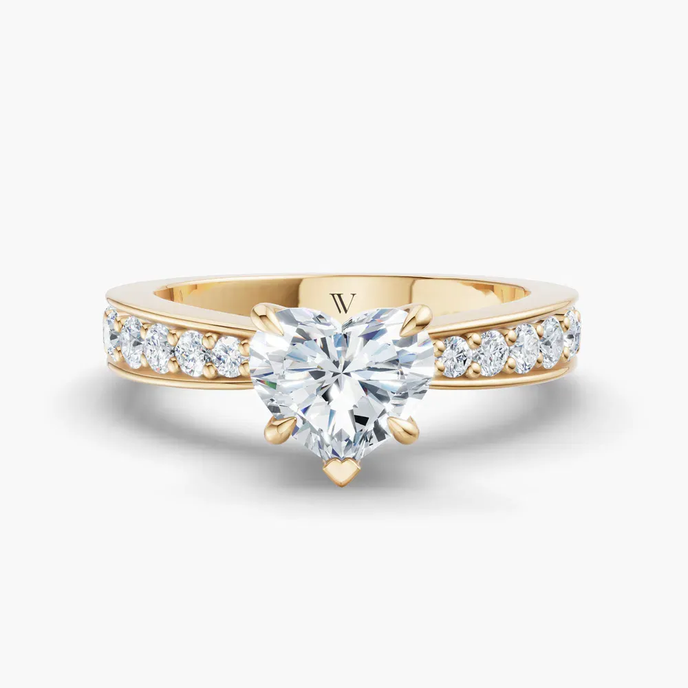 Certified 1 carat Lab Grown Diamond Heart Cut Pavé, Channel Set, Classic Engagement Ring in 14K Yellow Gold-Kaelis