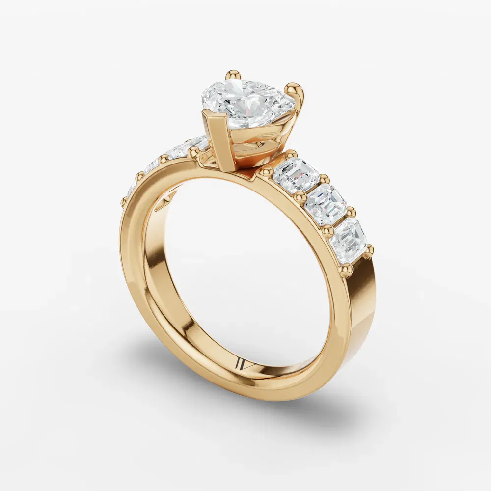 Certified 1 carat Lab Grown Diamond Heart Cut Side Stone Engagement Ring in 14K Yellow Gold-Novalis