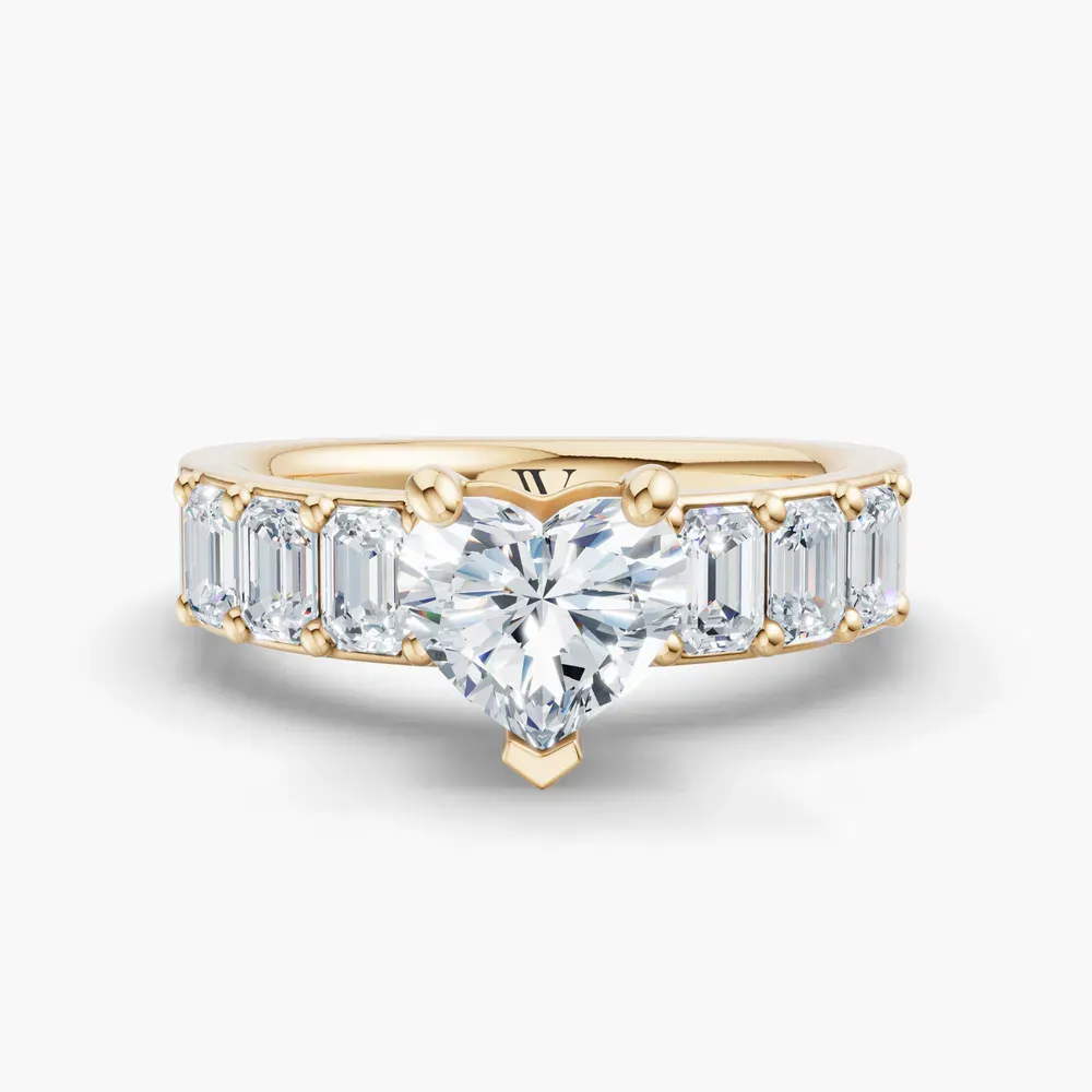 Certified 1 carat Lab Grown Diamond Heart Cut Side Stone Engagement Ring in 14K Yellow Gold-Novalis