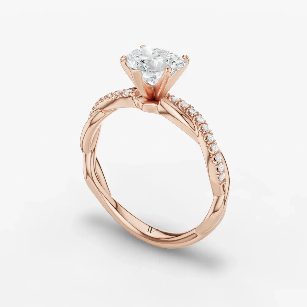 Certified 1 carat Lab Grown Diamond Heart Cut Pavé, Twist, Infinity Engagement Ring in 14K Rose Gold-Obliq