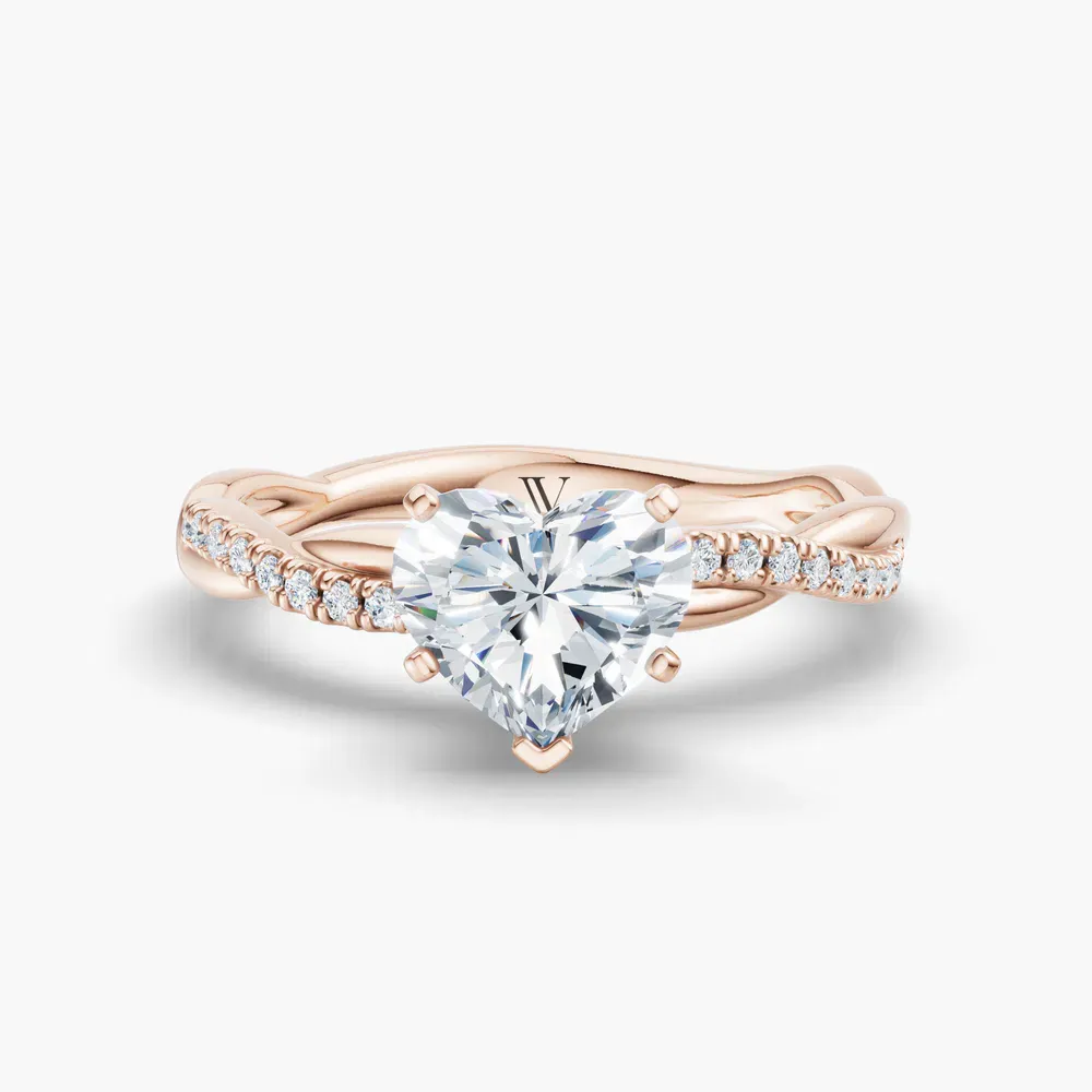 Certified 1 carat Lab Grown Diamond Heart Cut Pavé, Twist, Infinity Engagement Ring in 14K Rose Gold-Obliq