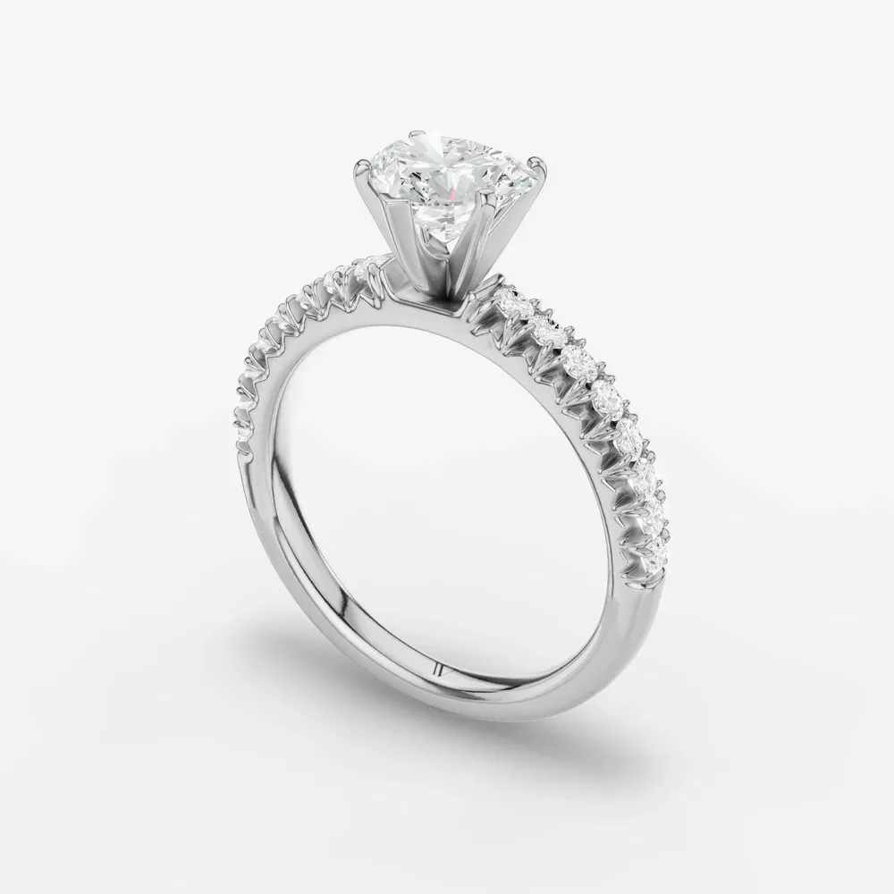 Certified 1 carat Lab Grown Diamond Heart Cut Pavé, Classic, Simple Engagement Ring in 14K White Gold-Nela