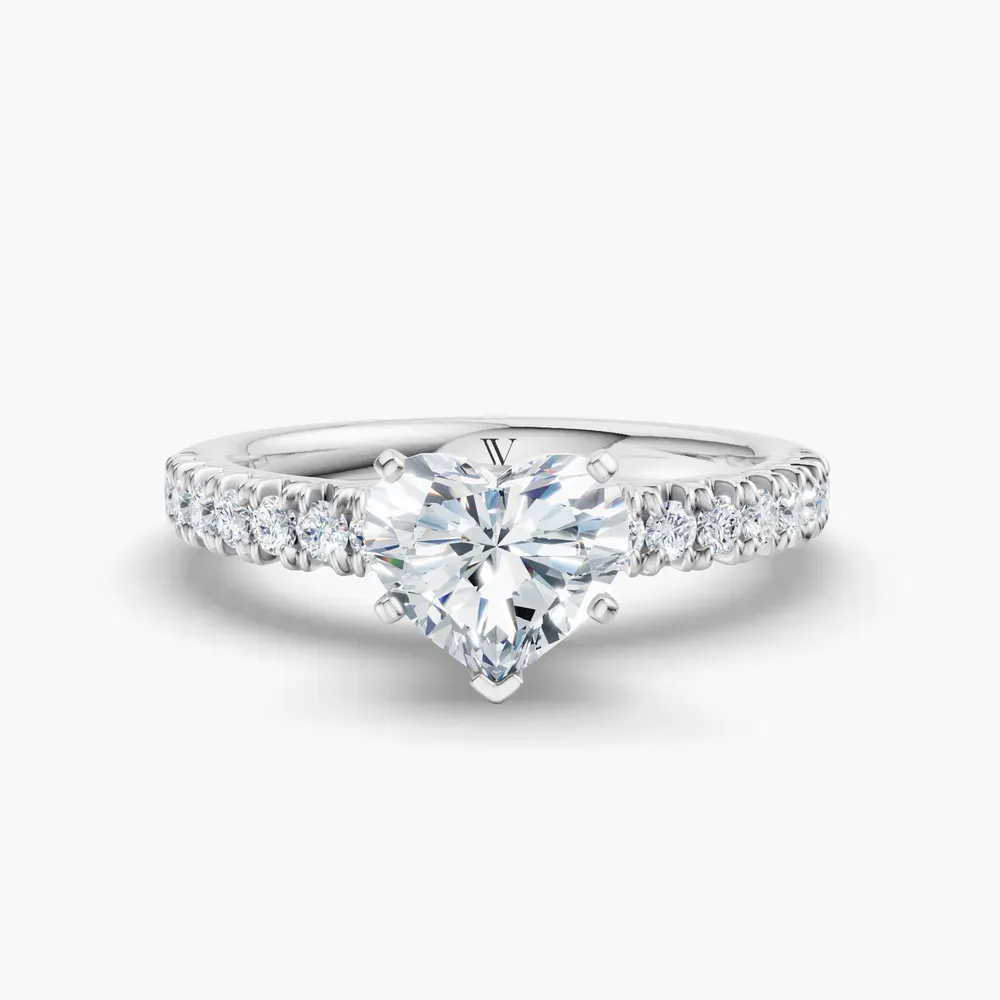 Certified 1 carat Lab Grown Diamond Heart Cut Pavé, Classic, Simple Engagement Ring in 14K White Gold-Nela