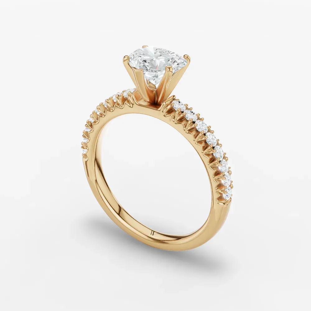 Certified 1 carat Lab Grown Diamond Heart Cut Pavé, Classic, Simple Engagement Ring in 14K Yellow Gold-Nela