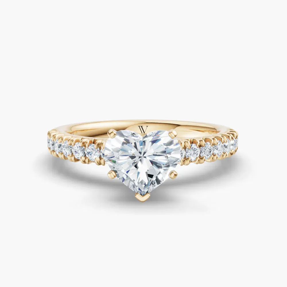 Certified 1 carat Lab Grown Diamond Heart Cut Pavé, Classic, Simple Engagement Ring in 14K Yellow Gold-Nela