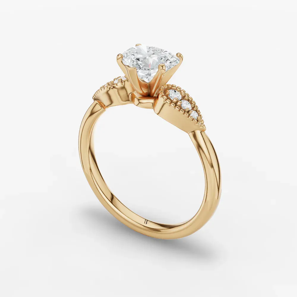 Certified 1 carat Lab Grown Diamond Heart Cut Milgrain, Vintage, Side Stone Engagement Ring in 14K Yellow Gold-Yerlin