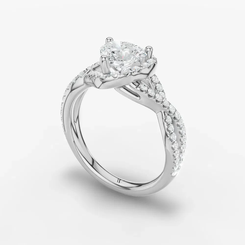 Certified 1 carat Lab Grown Diamond Heart Cut Unique, Pavé, Halo Engagement Ring in 14K White Gold-Stellune