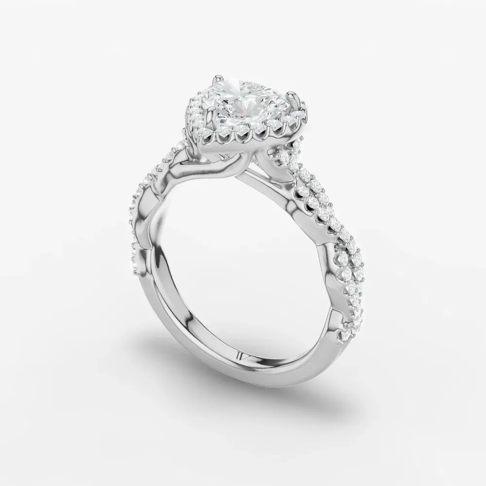 Certified 1 carat Lab Grown Diamond Heart Cut Halo, Pavé, Twist Engagement Ring in 14K White Gold-Meraki
