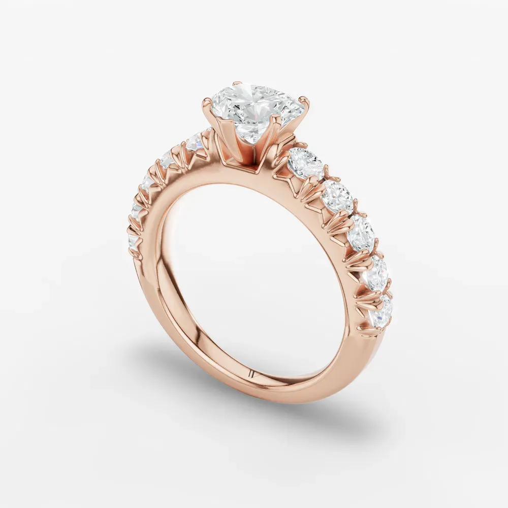 Certified 1 carat Lab Grown Diamond Heart Cut Pavé, Classic, Simple Engagement Ring in 14K Rose Gold-Zionb