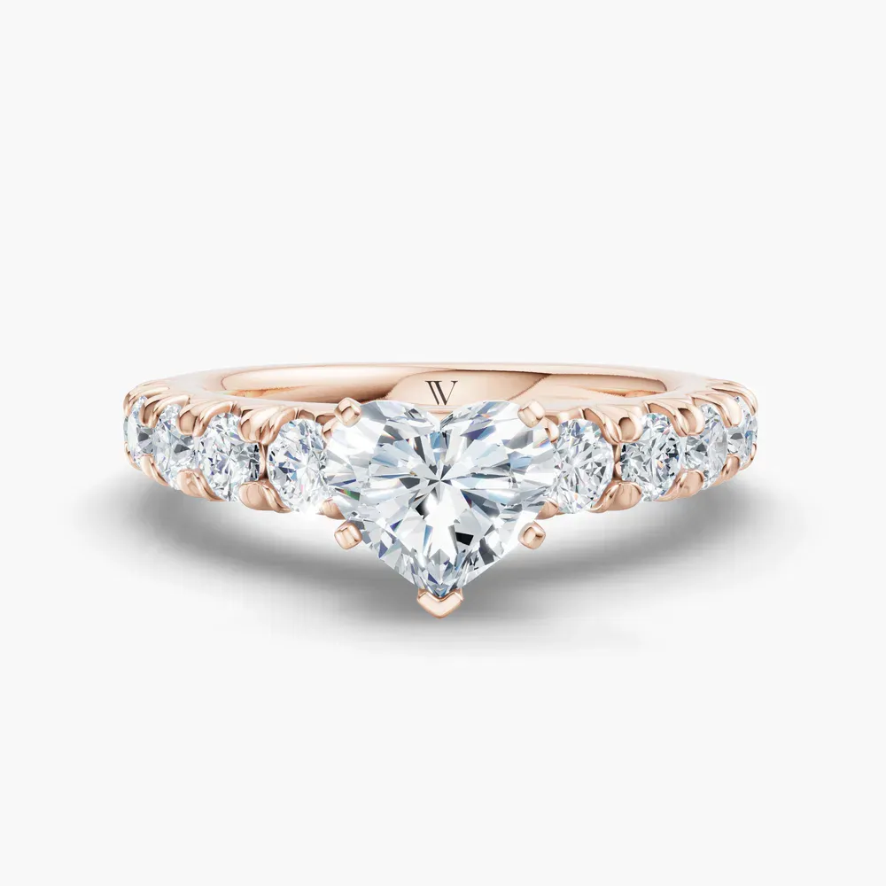 Certified 1 carat Lab Grown Diamond Heart Cut Pavé, Classic, Simple Engagement Ring in 14K Rose Gold-Zionb