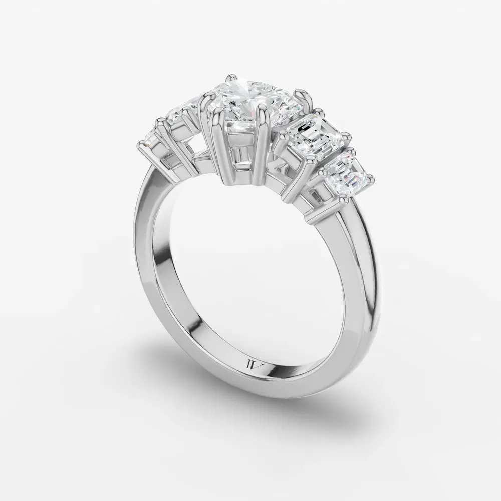 Certified 1 carat Lab Grown Diamond Heart Cut Five Stone, Side Stone Engagement Ring in 14K White Gold-Osvh