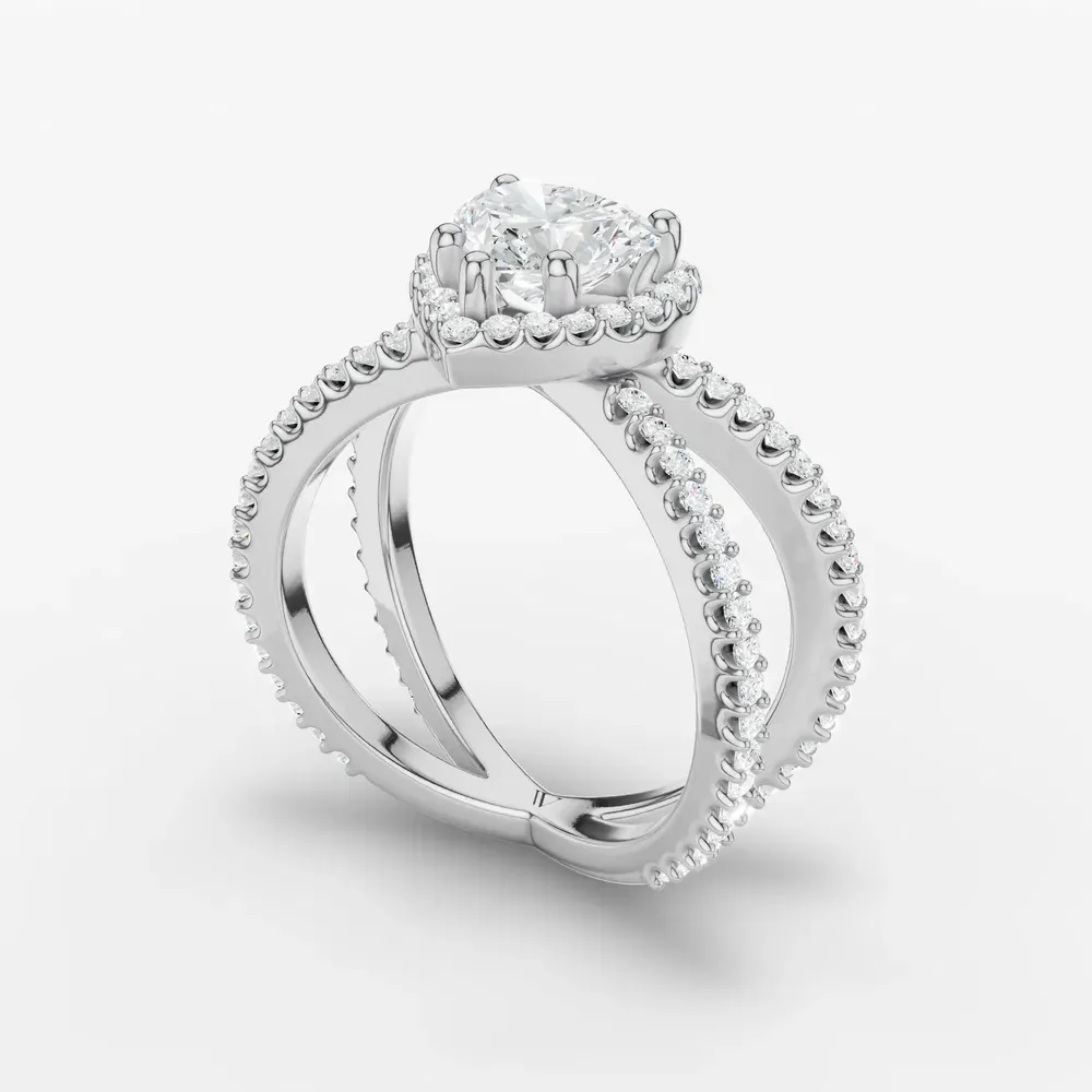 Certified 1 carat Lab Grown Diamond Heart Cut Pavé, Halo, Split Shank Engagement Ring in 14K White Gold-Xylius