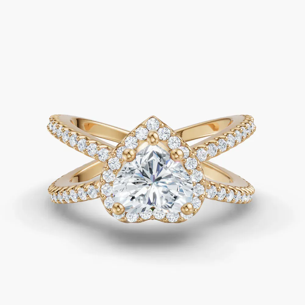 Certified 1 carat Lab Grown Diamond Heart Cut Pavé, Halo, Split Shank Engagement Ring in 14K Yellow Gold-Xylius