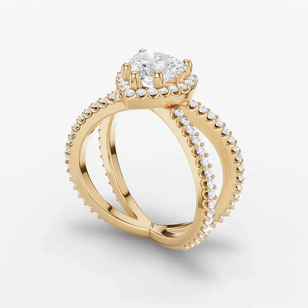 Certified 1 carat Lab Grown Diamond Heart Cut Pavé, Halo, Split Shank Engagement Ring in 14K Yellow Gold-Xylius
