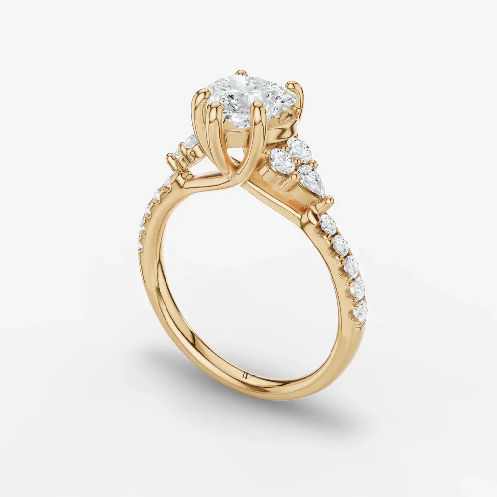 Certified 1 carat Lab Grown Diamond Heart Cut Pavé, Side Stone Engagement Ring in 14K Yellow Gold-Tarne