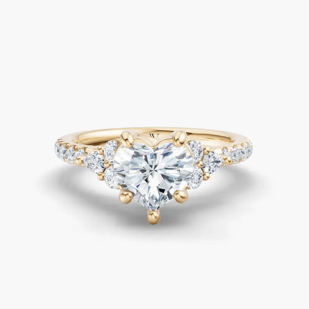 Certified 1 carat Lab Grown Diamond Heart Cut Pavé, Side Stone Engagement Ring in 14K Yellow Gold-Tarne