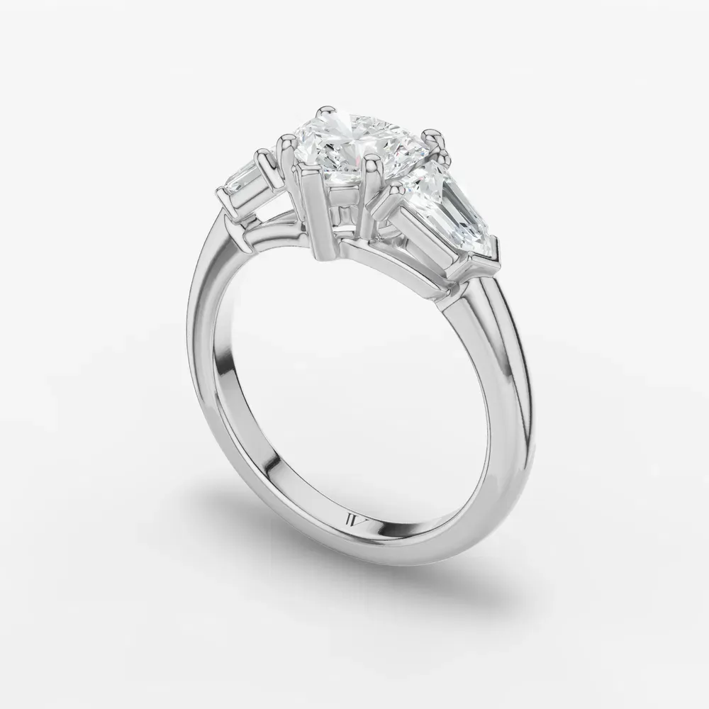 Certified 1 carat Lab Grown Diamond Heart Cut Three Stone, Side Stone Engagement Ring in 14K White Gold-Lyris