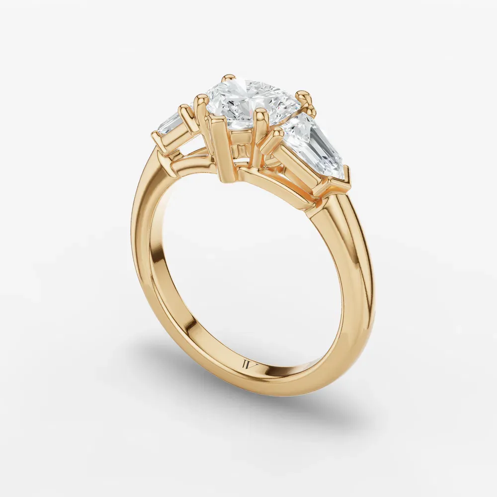Certified 1 carat Lab Grown Diamond Heart Cut Three Stone, Side Stone Engagement Ring in 14K Yellow Gold-Lyris