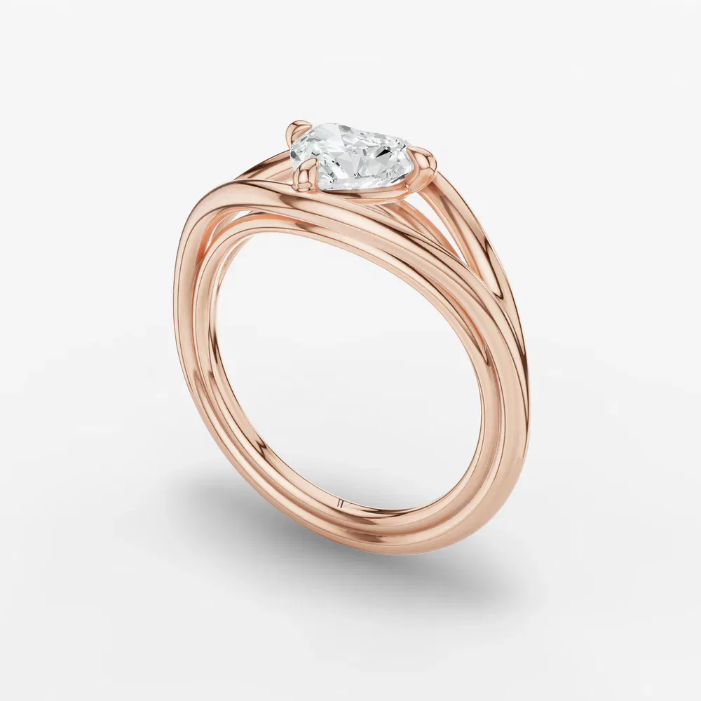 Certified 1 carat Lab Grown Diamond Heart Cut Solitaire, Split Shank, Modern Engagement Ring in 14K Rose Gold-Kira
